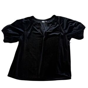 GAP‎ Velvet Puff Sleeve V-Neck Top Blouse XS Black